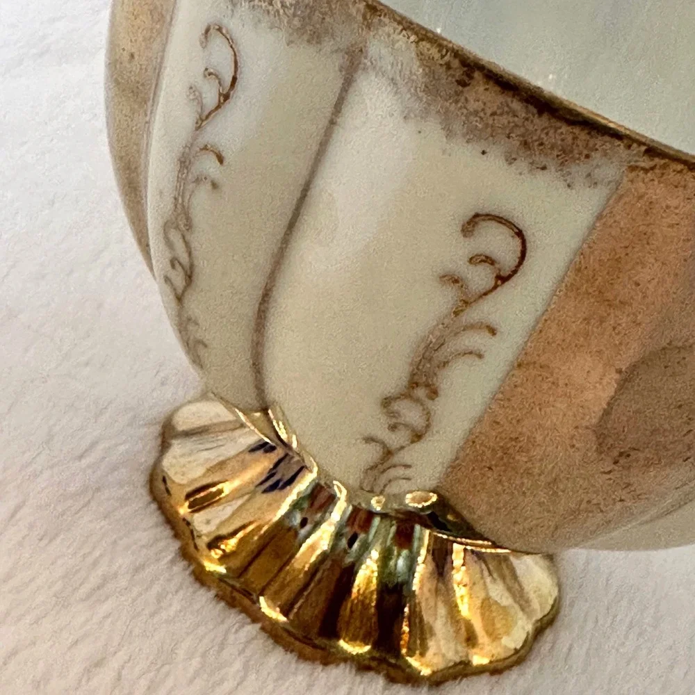 Enesco Teacup Saucer Set Vintage Gold Lusterware Japan Excellnt Reticulated Star